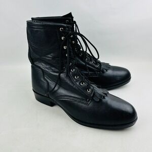 J. Chisolm Western Lace Up Kiltie Boots Mens 10 D Black Leather USA Made
